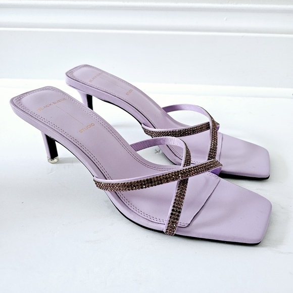 Black Suede Studion Ari Purple Metallic Stiletto Slide Sandals Size 6.5 - Picture 2 of 6